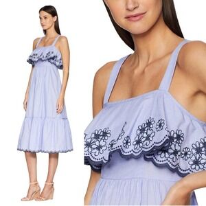 Kate Spade blue ruffle floral embroidered midi dress‎ size large